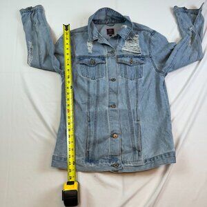 B&B Boutique Distressed Denim Jacket Size M Light Wash Ripped Back Street Style